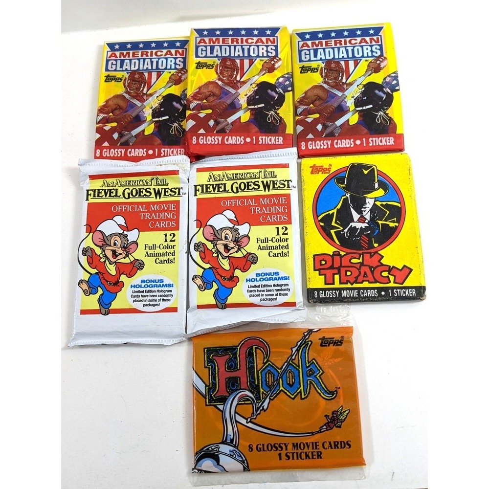 Vintage Topps Trading Card Pack Lot American Gladiators Hook Dick Tracy Fievel